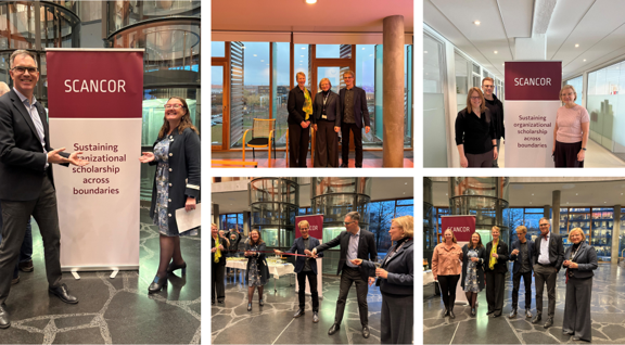 The image is a collage of photos of the opening of SCANCOR-Scandinavia, including a banner.